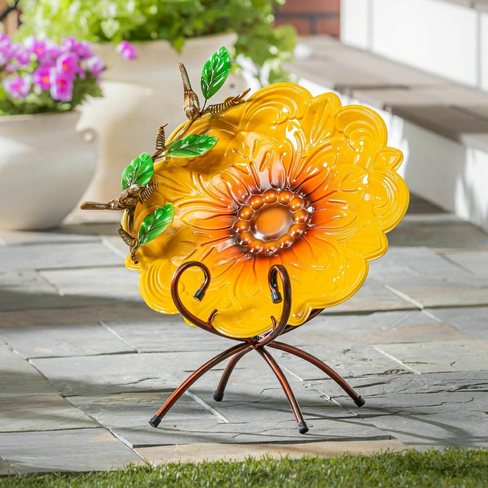 Metal Scalloped Edge Sunflower Birdbath | Plow & Hearth
