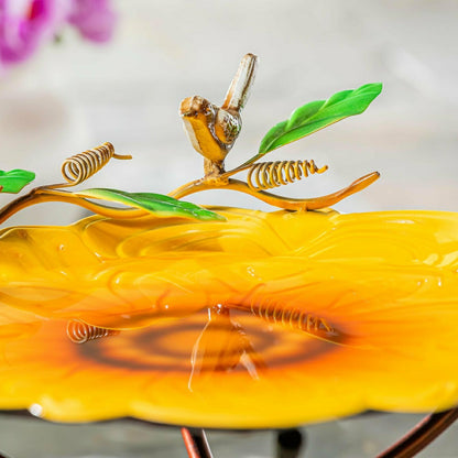 Metal Scalloped Edge Sunflower Birdbath | Plow & Hearth
