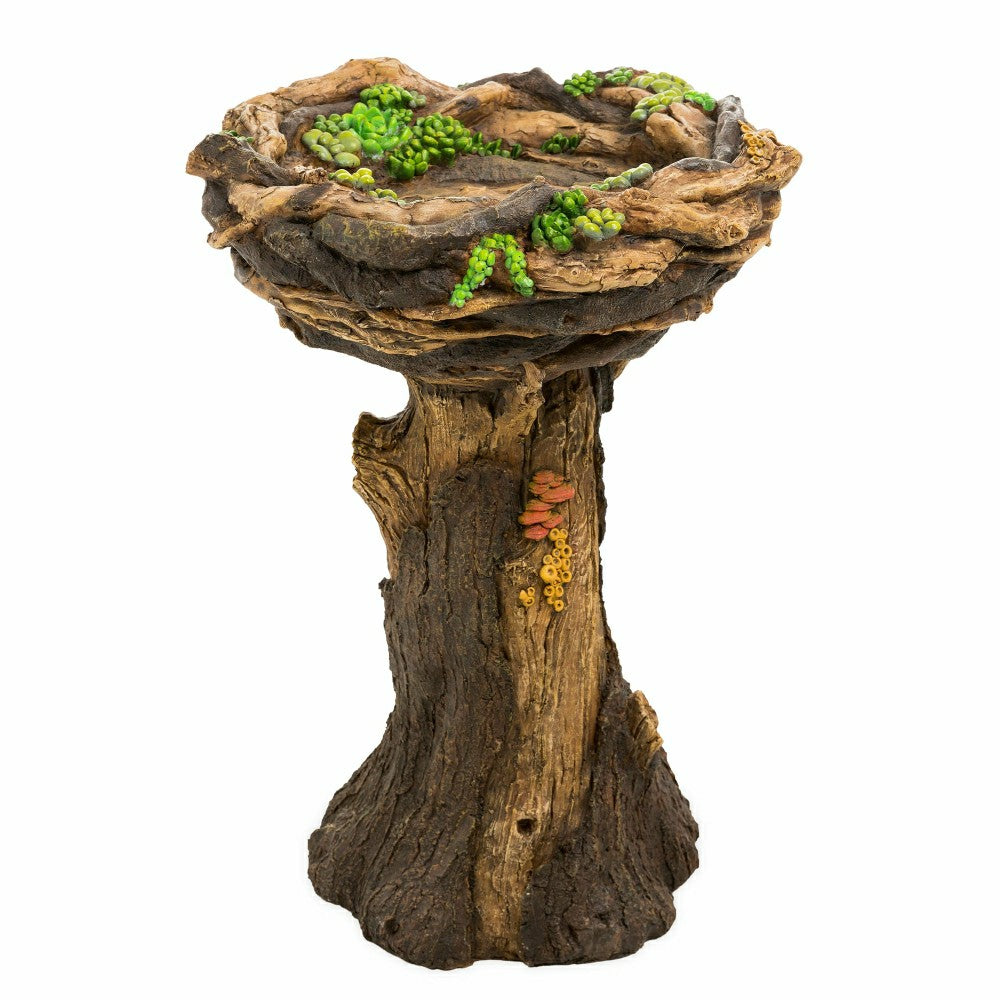 Succulent Bird Nest Tree Stump Birdbath | Plow & Hearth