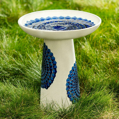 Blue Tile Ceramic Birdbath | Plow & Hearth
