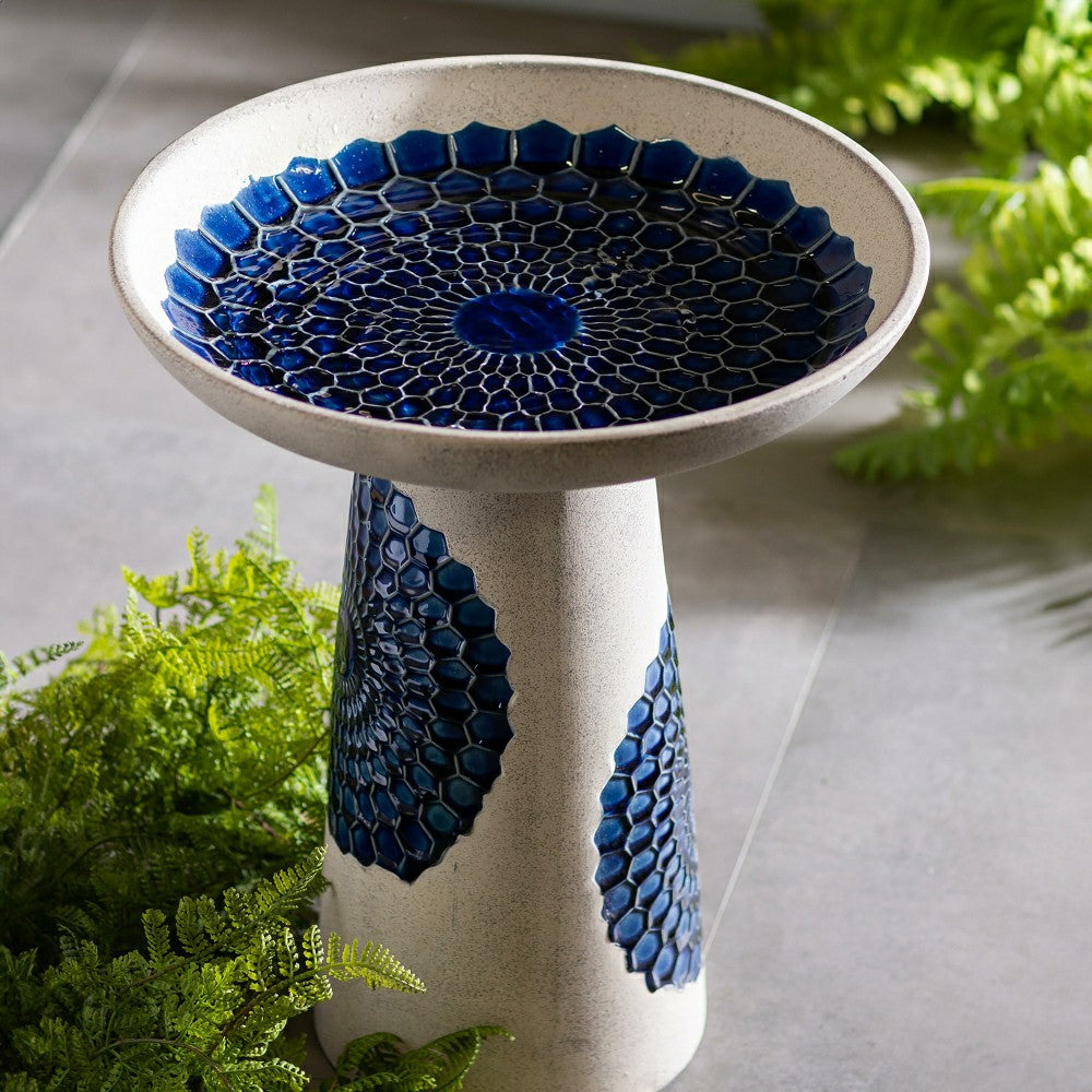 Blue Tile Ceramic Birdbath | Plow & Hearth