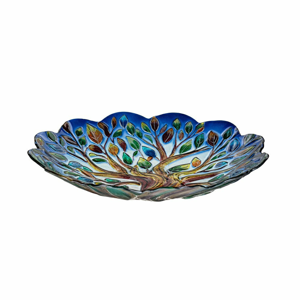 Harvest Blossoms Birdbath,Tree of Life Hand Painted Glass Birdbath, 18 | Plow & Hearth