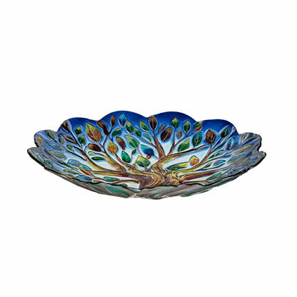 Harvest Blossoms Birdbath,Tree of Life Hand Painted Glass Birdbath, 18 | Plow & Hearth