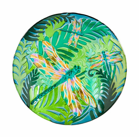 18" Glass Bird Bath, Iridescent Dragonfly | Plow & Hearth