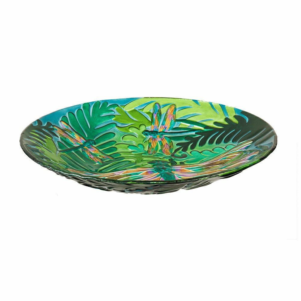 18" Glass Bird Bath, Iridescent Dragonfly | Plow & Hearth