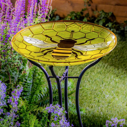 Happy Honey Bee Glass Birdbath Basin | Plow & Hearth