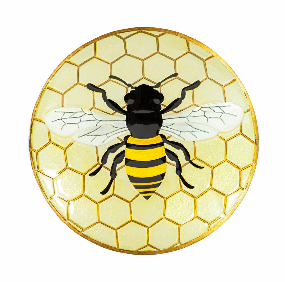 Happy Honey Bee Glass Birdbath Basin | Plow & Hearth
