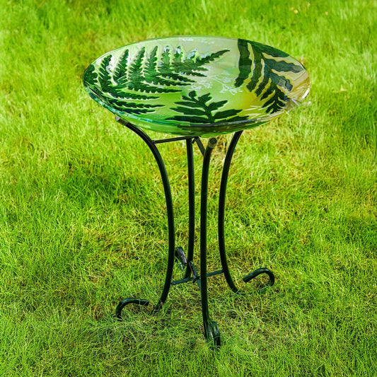 Hand-Painted and Embossed Botanical Glass Birdbath Basin | Plow & Hearth