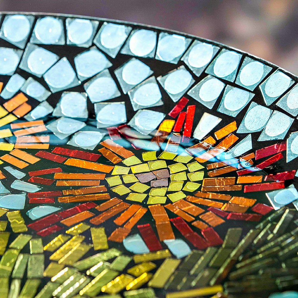18" Glass Bird Bath, Moasic Translucent and Metallic Finish | Plow & Hearth