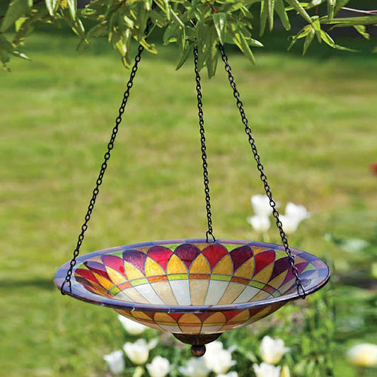 14" Glass Hanging Birdbath, Tiffany | Plow & Hearth