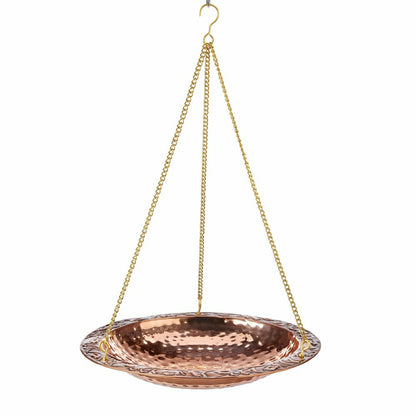 Pure Copper Hanging Birdbath on 17" Long Brass Chain with Hook | Plow & Hearth