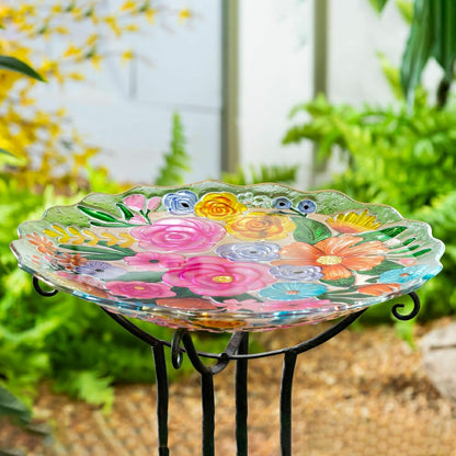 What She Shed Birdbath, Glass Bundle of Flowers, 18" | Plow & Hearth