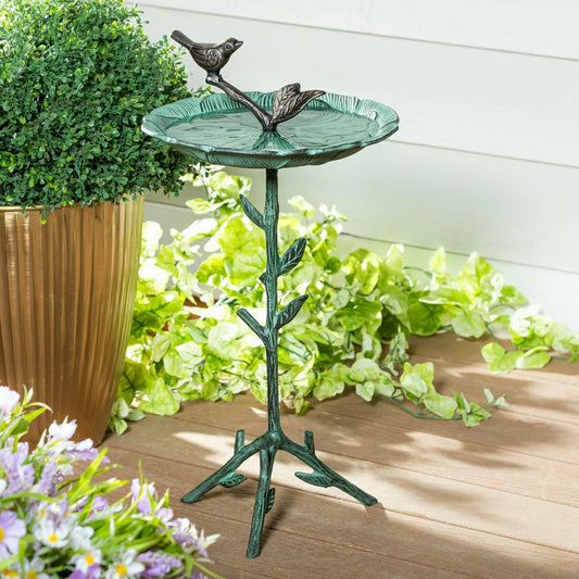 Cottage Garden Birdbath, Metal Green Birdbath with Stand, 12" | Plow & Hearth