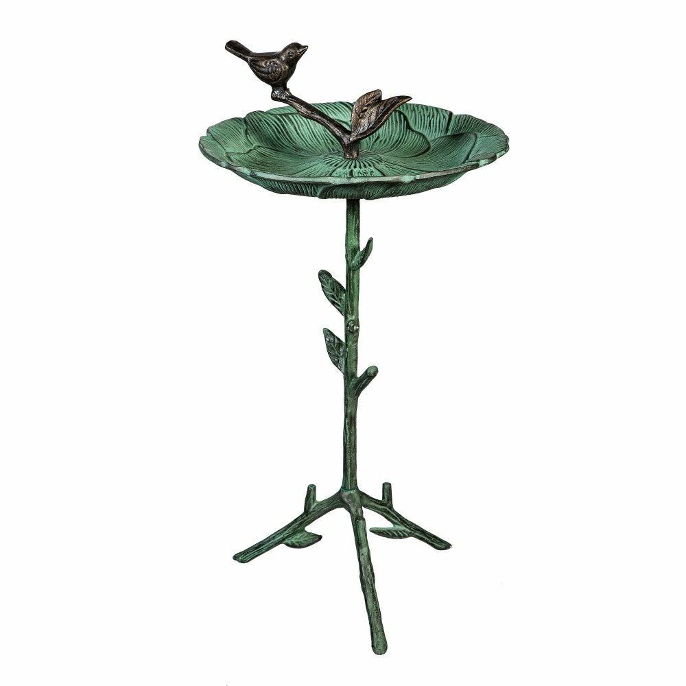 Cottage Garden Birdbath, Metal Green Birdbath with Stand, 12" | Plow & Hearth