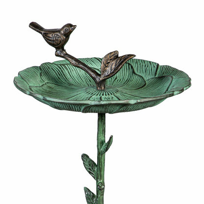 Cottage Garden Birdbath, Metal Green Birdbath with Stand, 12" | Plow & Hearth