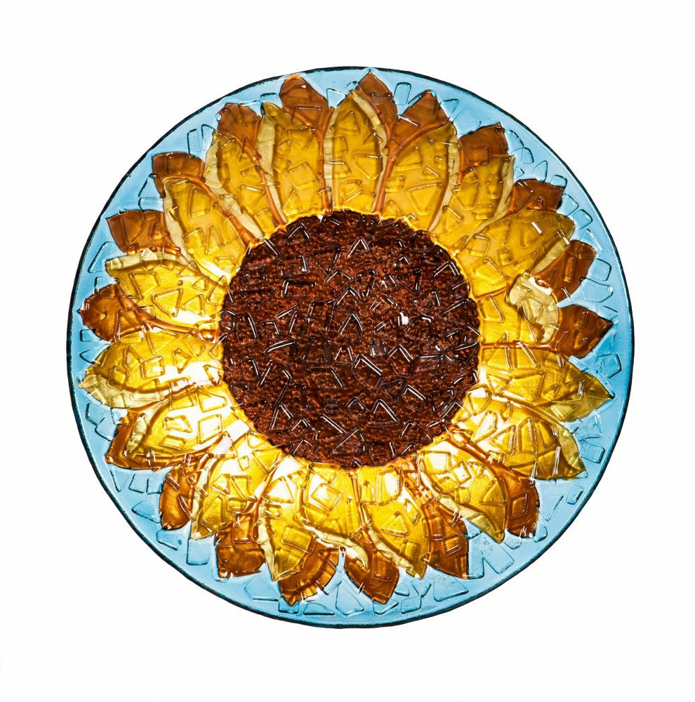 Mosaic Crushed Glass Sunflower Birdbath, 18" | Plow & Hearth