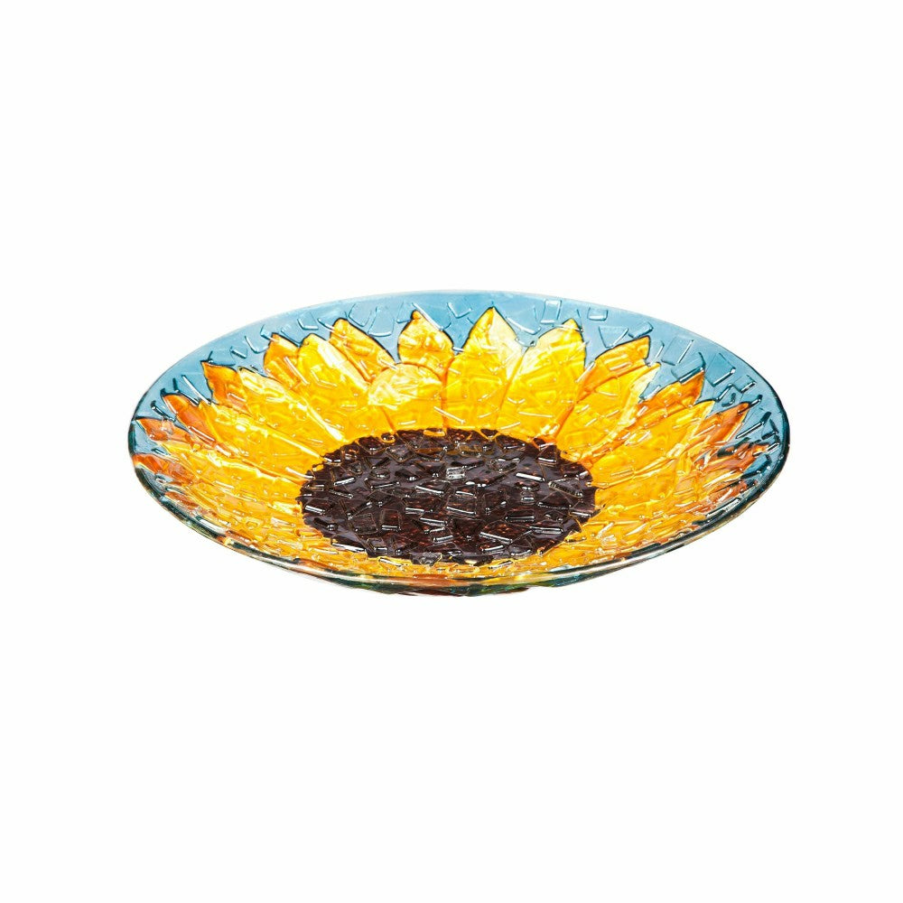 Mosaic Crushed Glass Sunflower Birdbath, 18" | Plow & Hearth