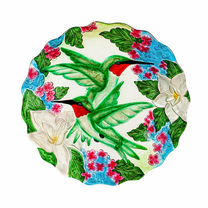 Pollinator Garden Birdbath, Hand Painted Hummingbird Bouquets, 18" | Plow & Hearth