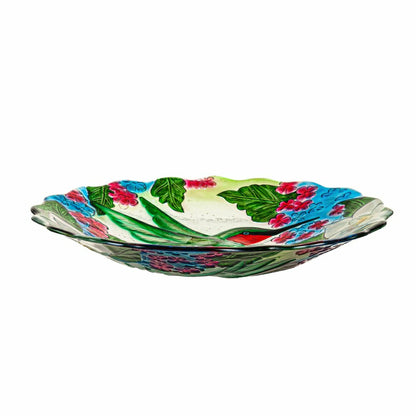 Pollinator Garden Birdbath, Hand Painted Hummingbird Bouquets, 18" | Plow & Hearth