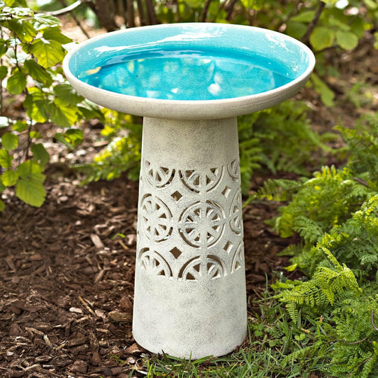 Aqua Crackle Glazed Ceramic Birdbath | Plow & Hearth