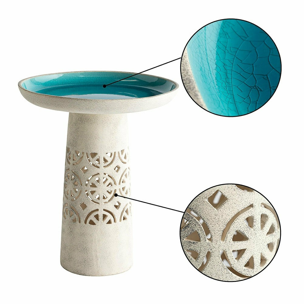 Aqua Crackle Glazed Ceramic Birdbath | Plow & Hearth