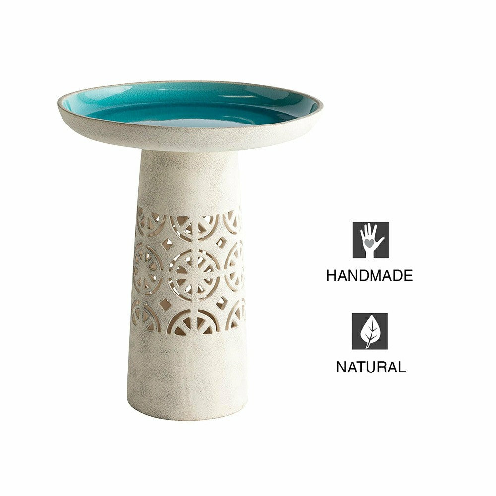 Aqua Crackle Glazed Ceramic Birdbath | Plow & Hearth