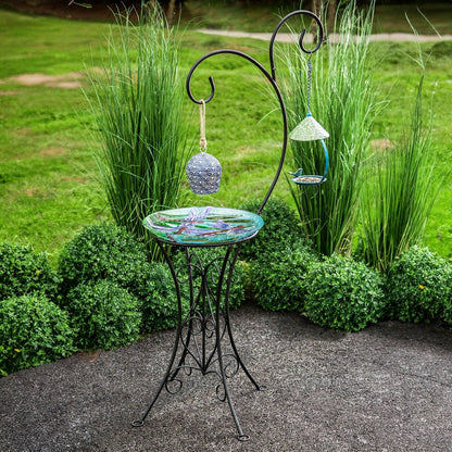 Metal Birdbath Stand with Dual Shepard’s Hooks | Plow & Hearth