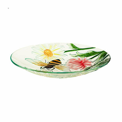 Cottage Garden Birdbath, Hand Painted Daisies and Bees, 18" | Plow & Hearth