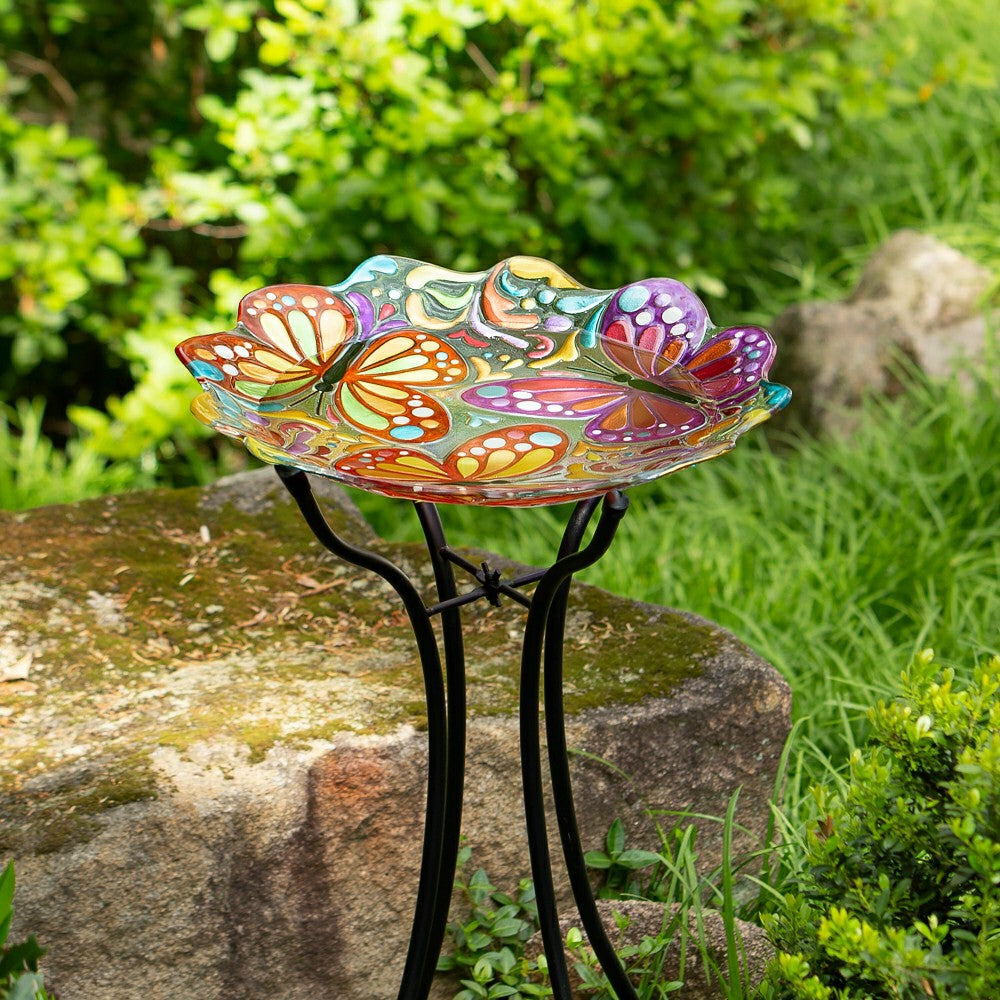 Butterfly Sculpted Glass Birdbath Basin | Plow & Hearth
