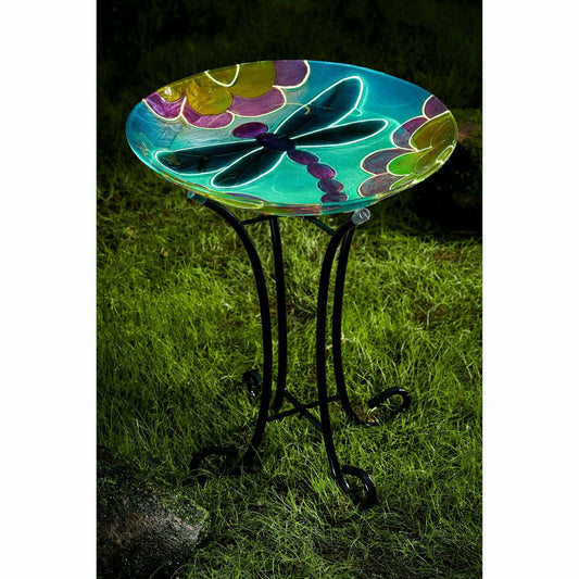 18" Fluorescent Hand Painted and Embossed Glass Shaped Bird Bath, Drag | Plow & Hearth