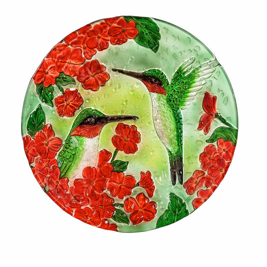 18" Hand Painted Bird Bath with Crushed Glass, Happy Hummingbirds | Plow & Hearth
