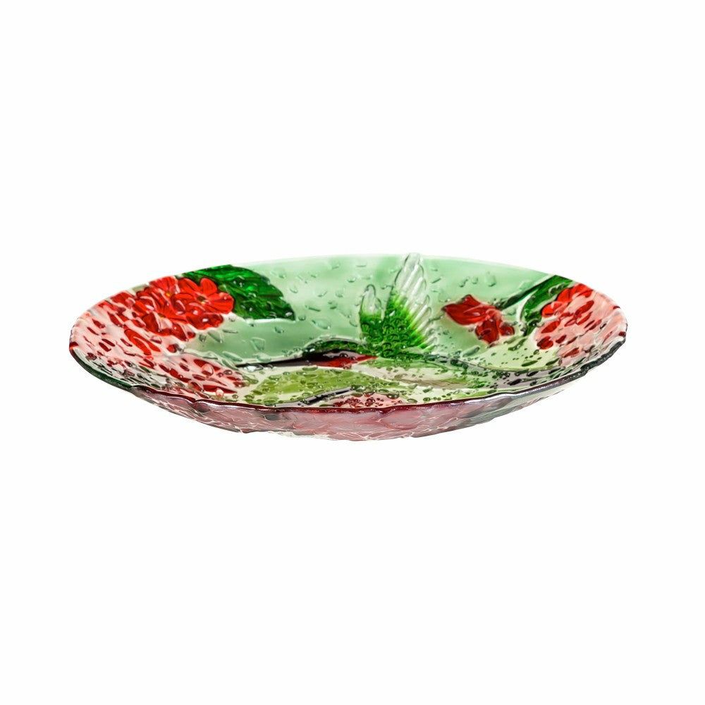 18" Hand Painted Bird Bath with Crushed Glass, Happy Hummingbirds | Plow & Hearth