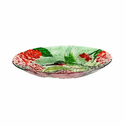 18" Hand Painted Bird Bath with Crushed Glass, Happy Hummingbirds | Plow & Hearth