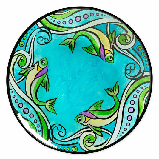 19" Glass Hand-painted Fish Birdbath | Plow & Hearth