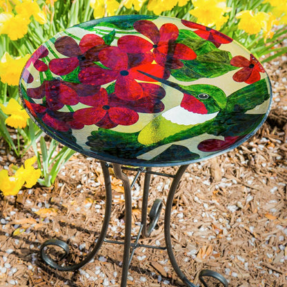 Cottage Garden Birdbath, Glass bird bath with Stand, Hummingbird, 16" | Plow & Hearth