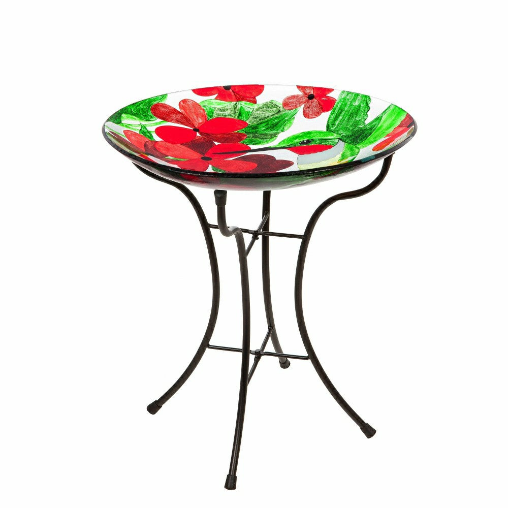 Cottage Garden Birdbath, Glass bird bath with Stand, Hummingbird, 16" | Plow & Hearth