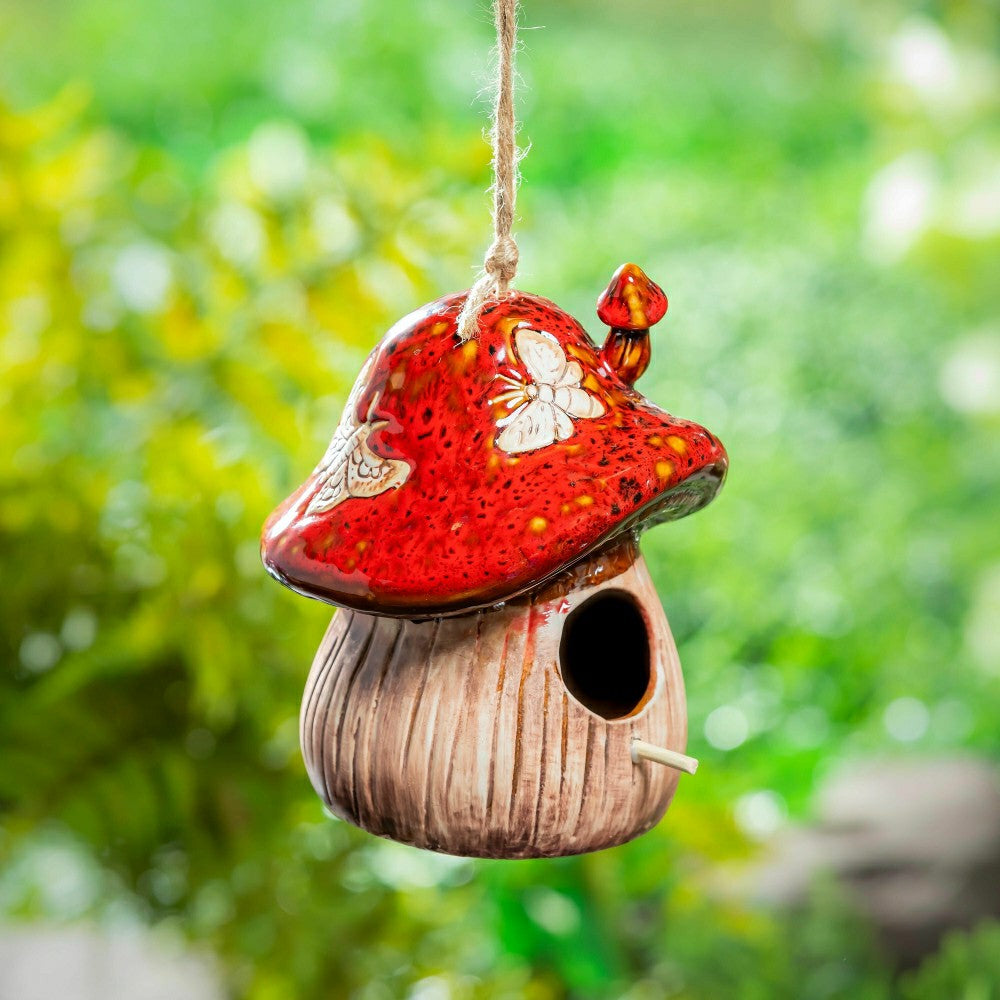 Cottage Garden Bird House, Ceramic Fantasy Mushroom | Plow & Hearth