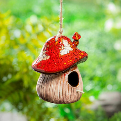 Cottage Garden Bird House, Ceramic Fantasy Mushroom | Plow & Hearth