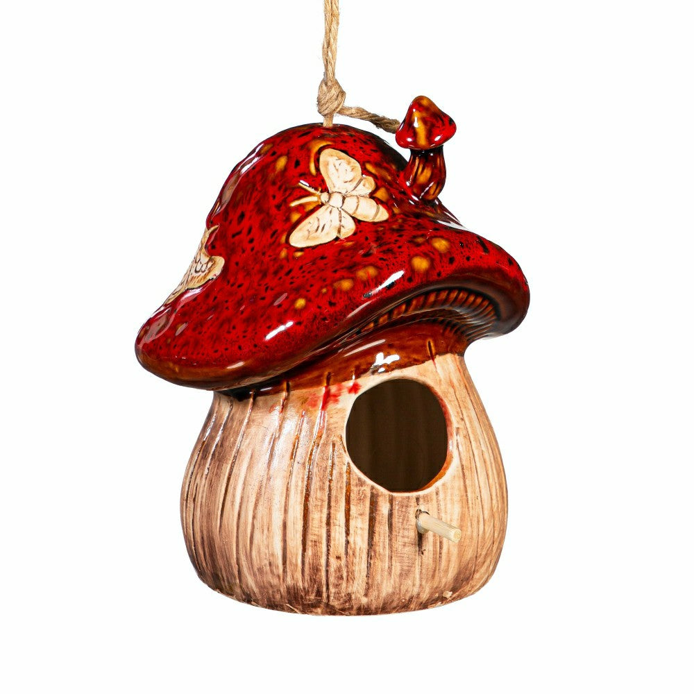 Cottage Garden Bird House, Ceramic Fantasy Mushroom | Plow & Hearth