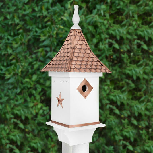 White Villa-Style Birdhouse with Hand-Hammered Copper Roof and Accents | Plow & Hearth
