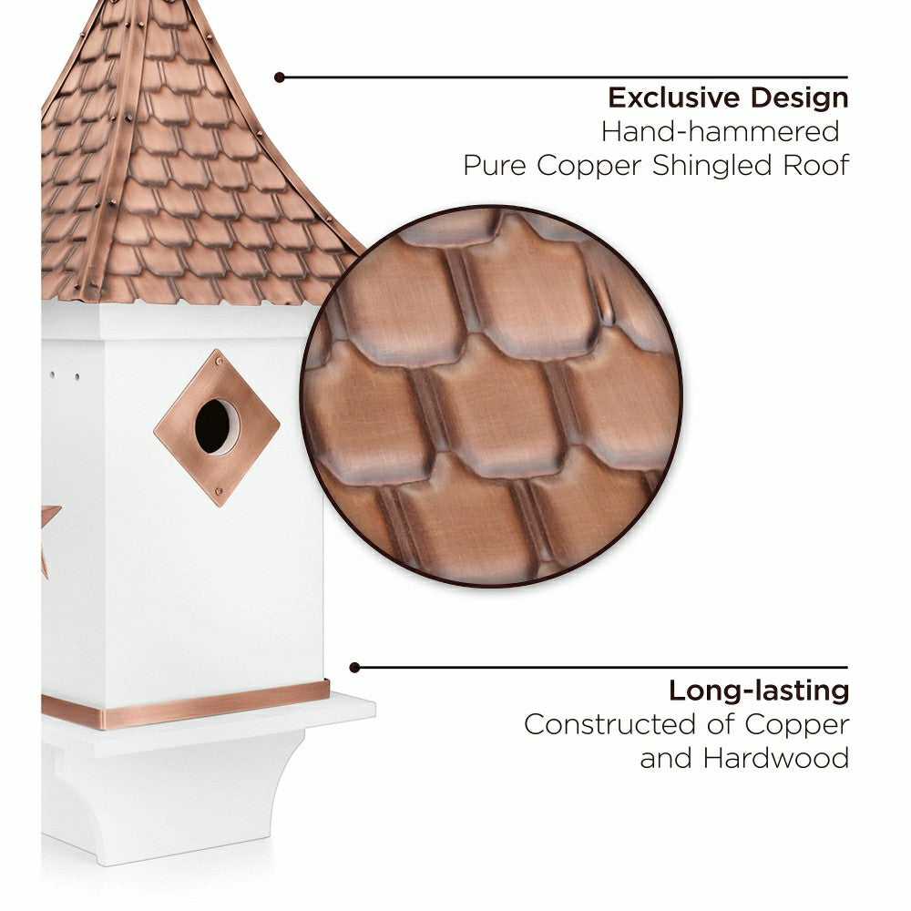 White Villa-Style Birdhouse with Hand-Hammered Copper Roof and Accents | Plow & Hearth