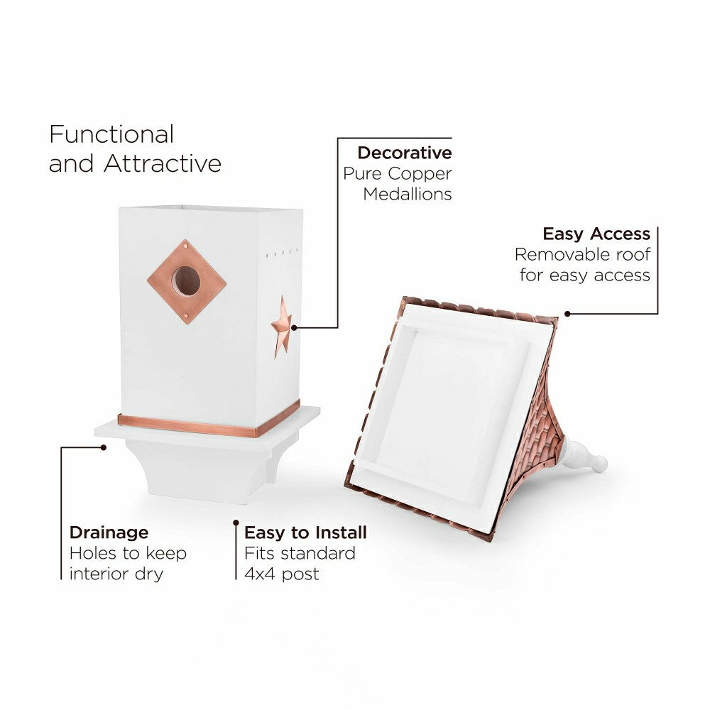 White Villa-Style Birdhouse with Hand-Hammered Copper Roof and Accents | Plow & Hearth