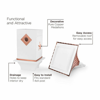 White Villa-Style Birdhouse with Hand-Hammered Copper Roof and Accents | Plow & Hearth