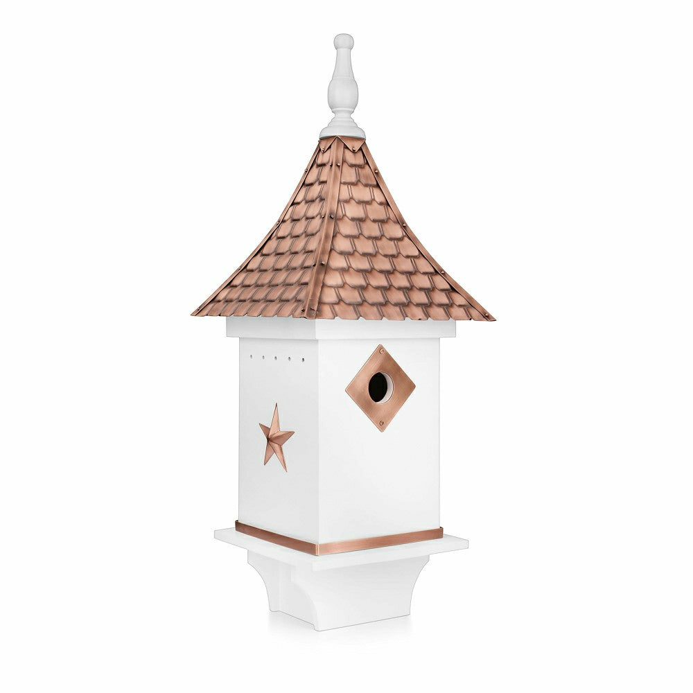 White Villa-Style Birdhouse with Hand-Hammered Copper Roof and Accents | Plow & Hearth
