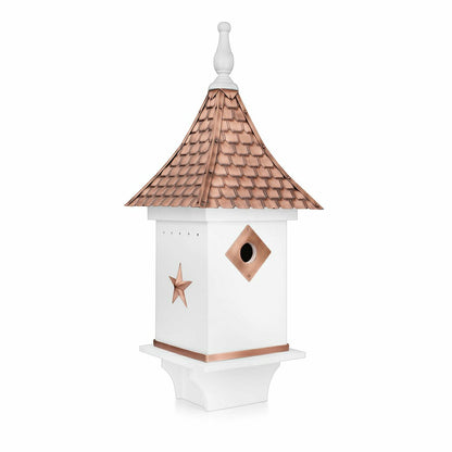 White Villa-Style Birdhouse with Hand-Hammered Copper Roof and Accents | Plow & Hearth