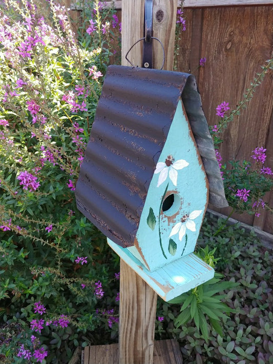 A Framed Bird House with Hand-Painted Flowers and Metal Roof | Plow & Hearth