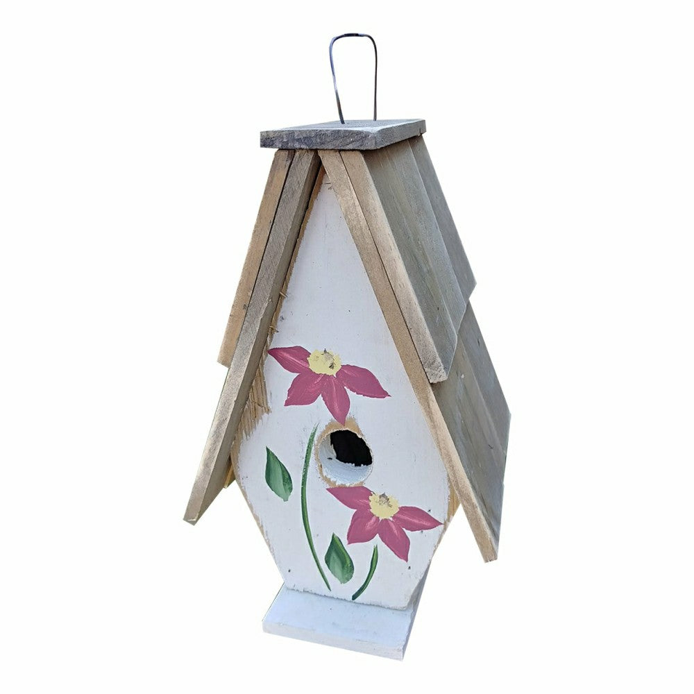 A Framed Bird House with Hand-Painted flowers and Wood Roof | Plow & Hearth