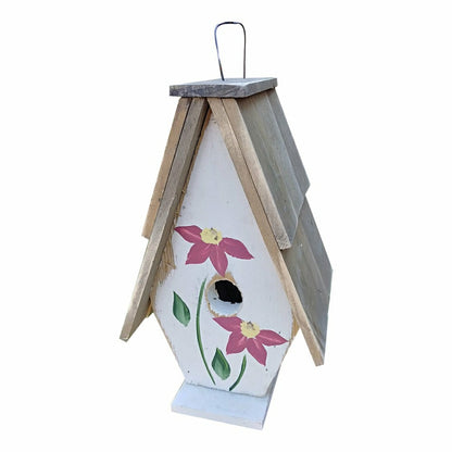 A Framed Bird House with Hand-Painted flowers and Wood Roof | Plow & Hearth