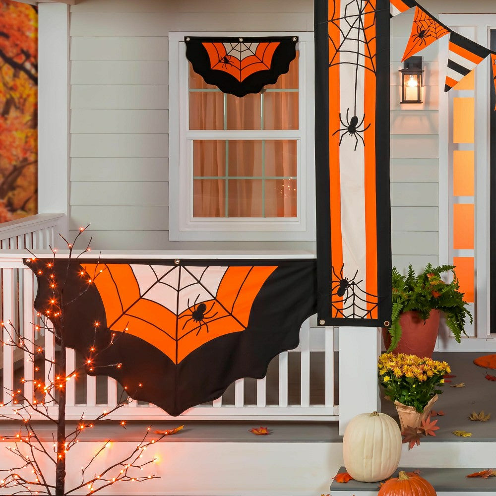 Large Halloween Spider Web Cotton Bunting | Plow & Hearth
