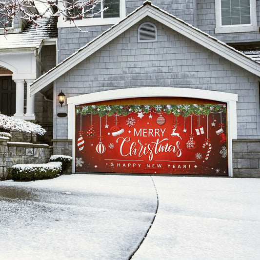 Merry Christmas & Happy New Year Double Garage Door Cover | Plow & Hearth